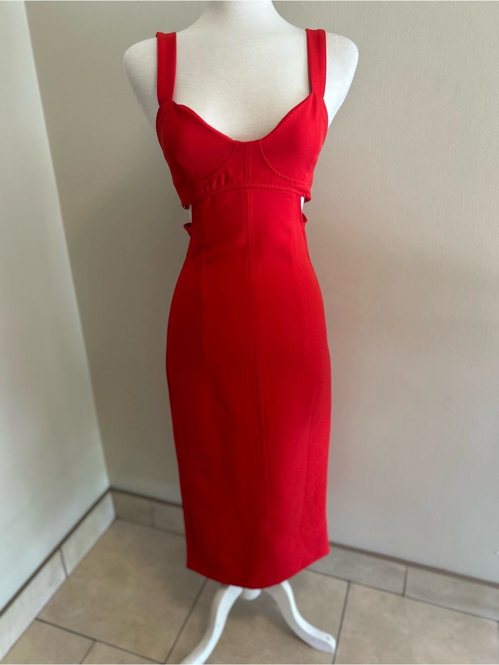 Zara Red Cut Out Bustier Midi Dress Small